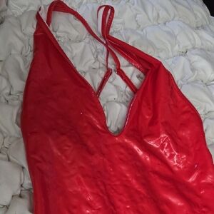 Red Shiny Halter Top
